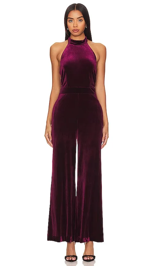 1. STATE Mock Neck Halter Jumpsuit in Wine