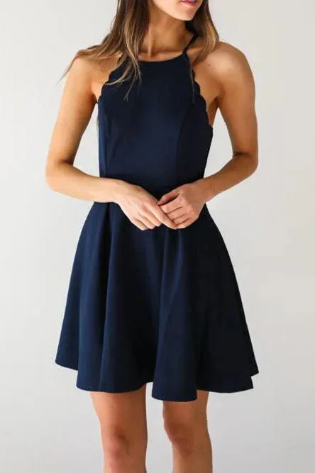 A Line Homecoming Dress Halter High Neck Satin Halter Short