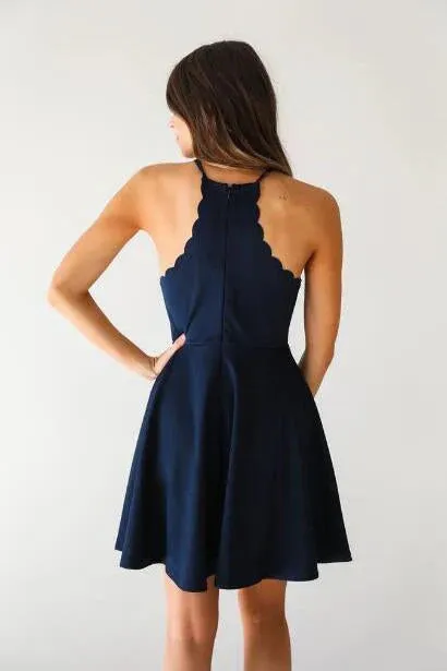 A Line Homecoming Dress Halter High Neck Satin Halter Short