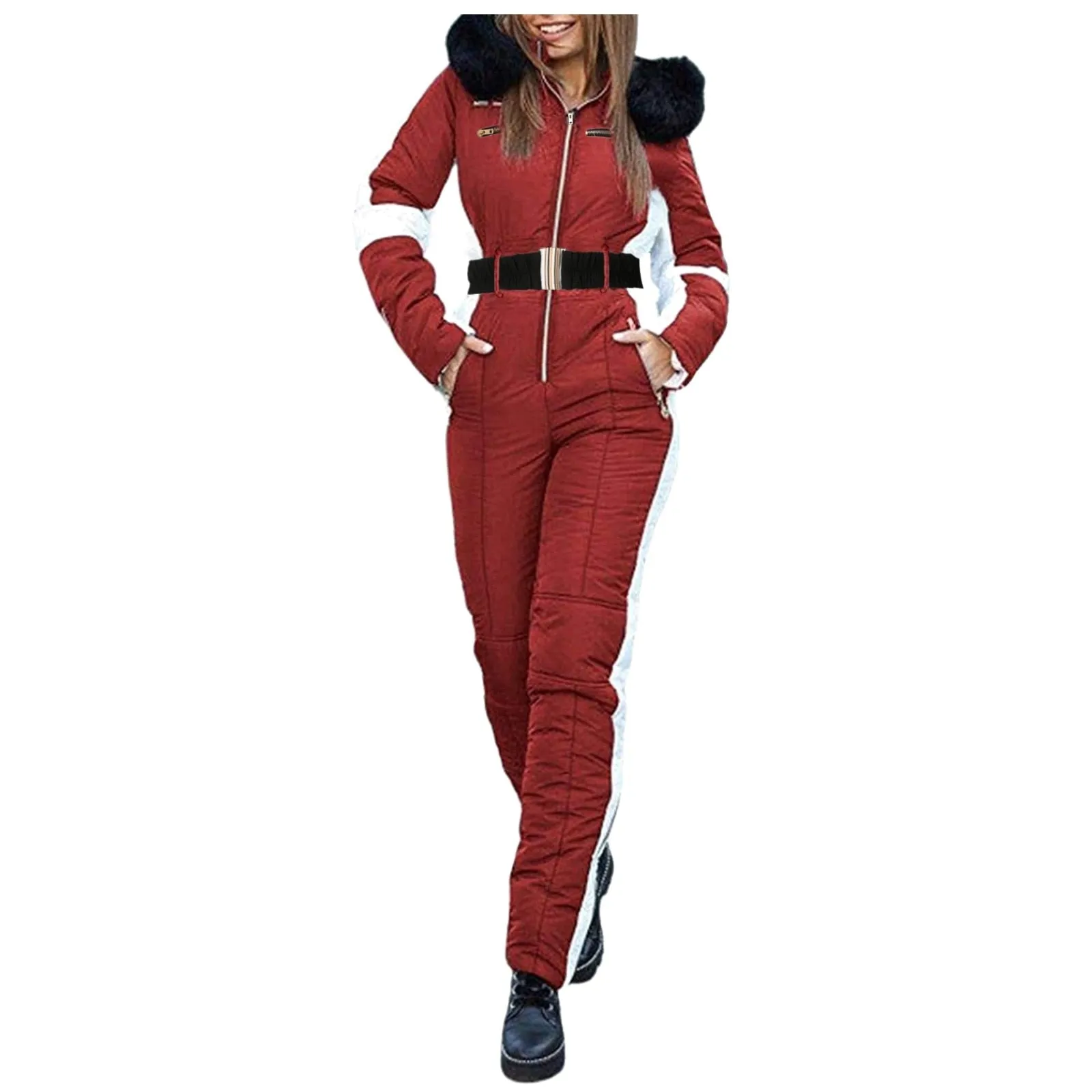 AshoreShop Snug as a Snow Bunny Zipup Ski JumpSuit with Fur Hood