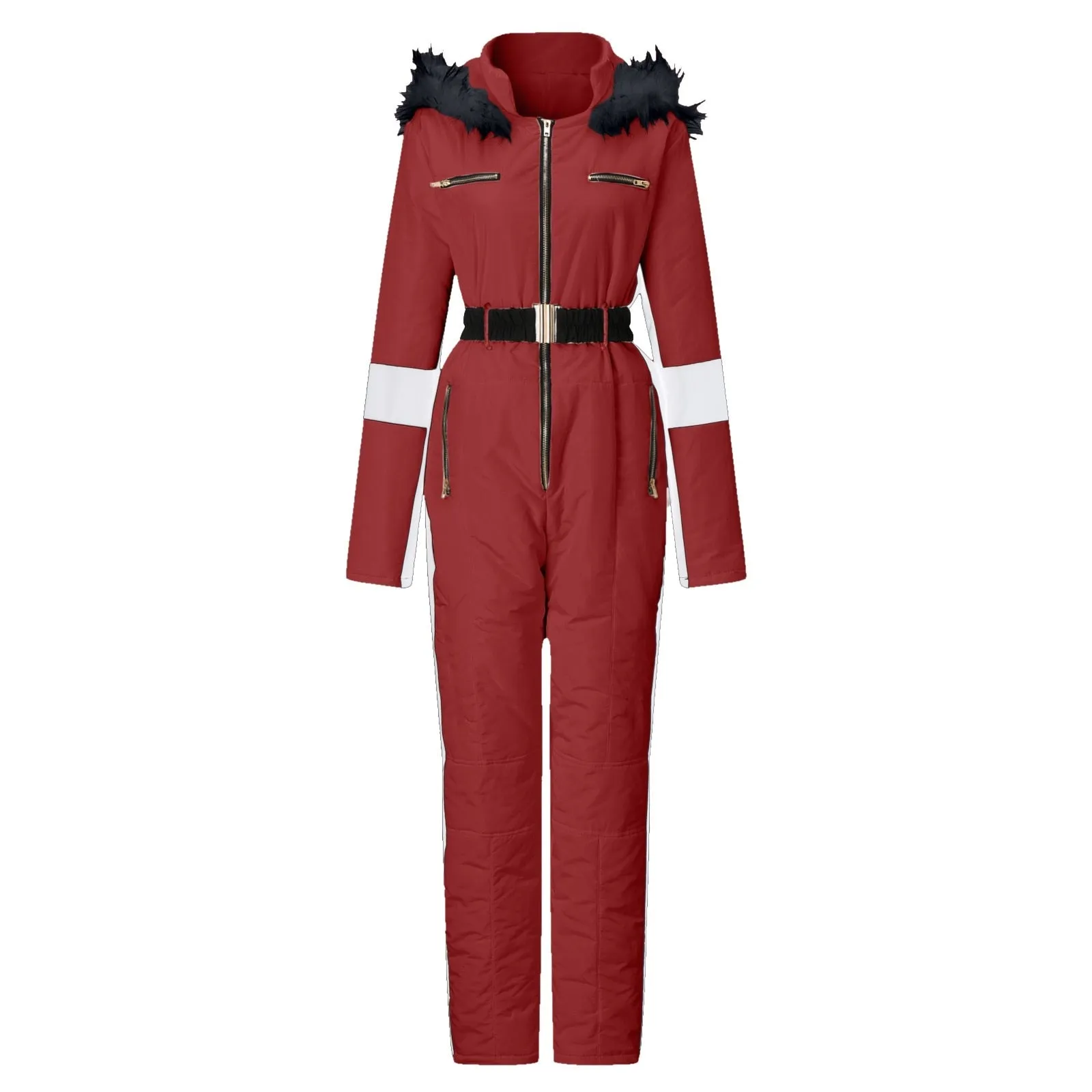 AshoreShop Snug as a Snow Bunny Zipup Ski JumpSuit with Fur Hood