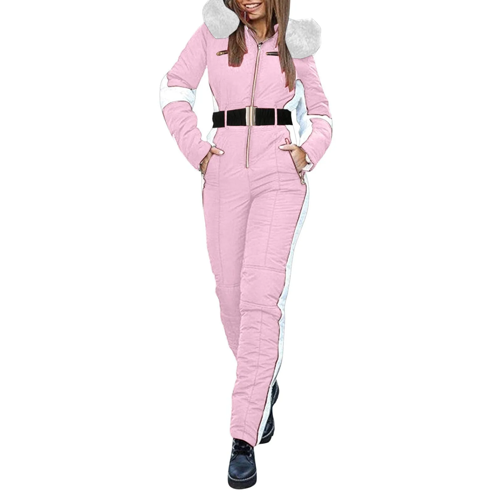 AshoreShop Snug as a Snow Bunny Zipup Ski JumpSuit with Fur Hood