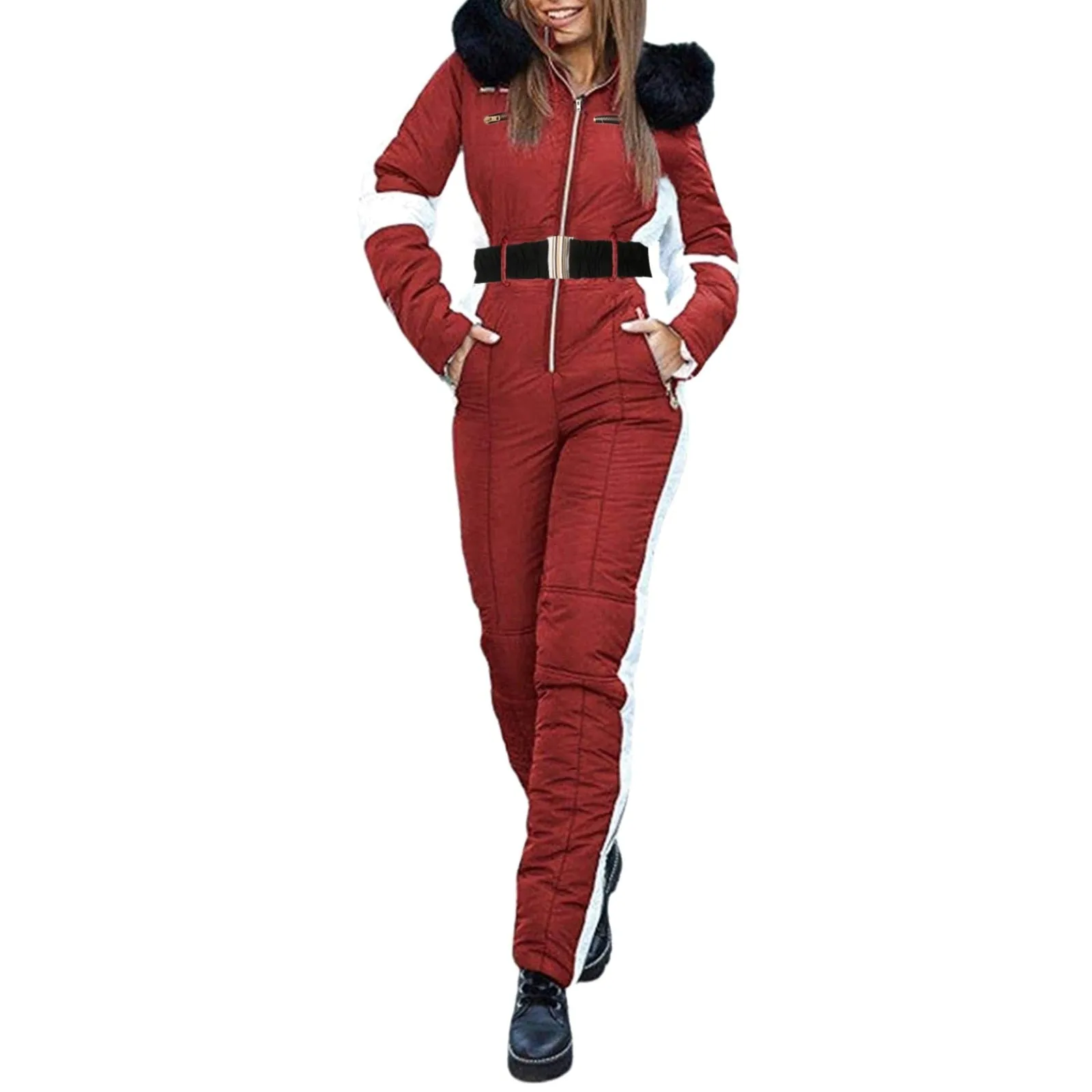 AshoreShop Snug as a Snow Bunny Zipup Ski JumpSuit with Fur Hood