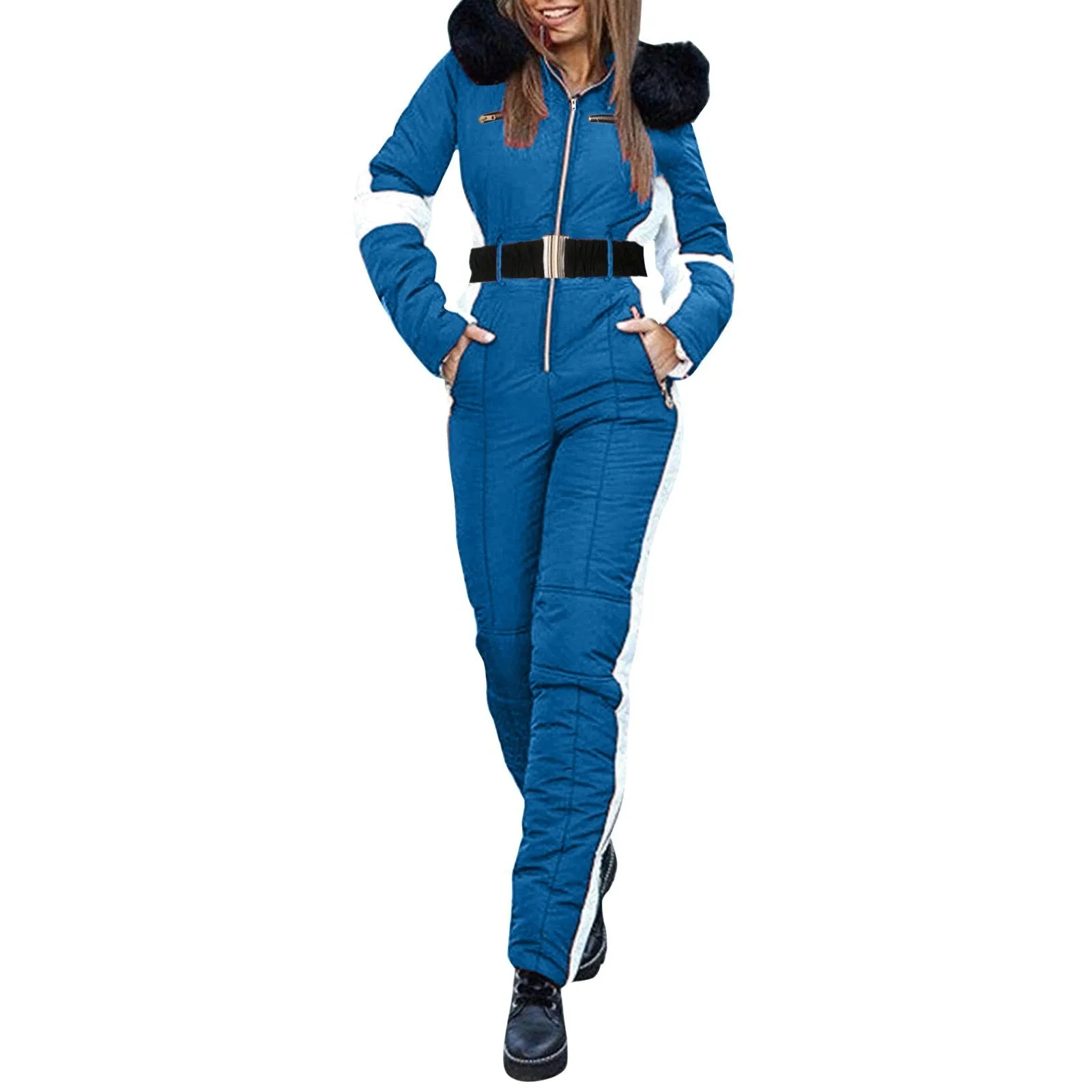 AshoreShop Snug as a Snow Bunny Zipup Ski JumpSuit with Fur Hood