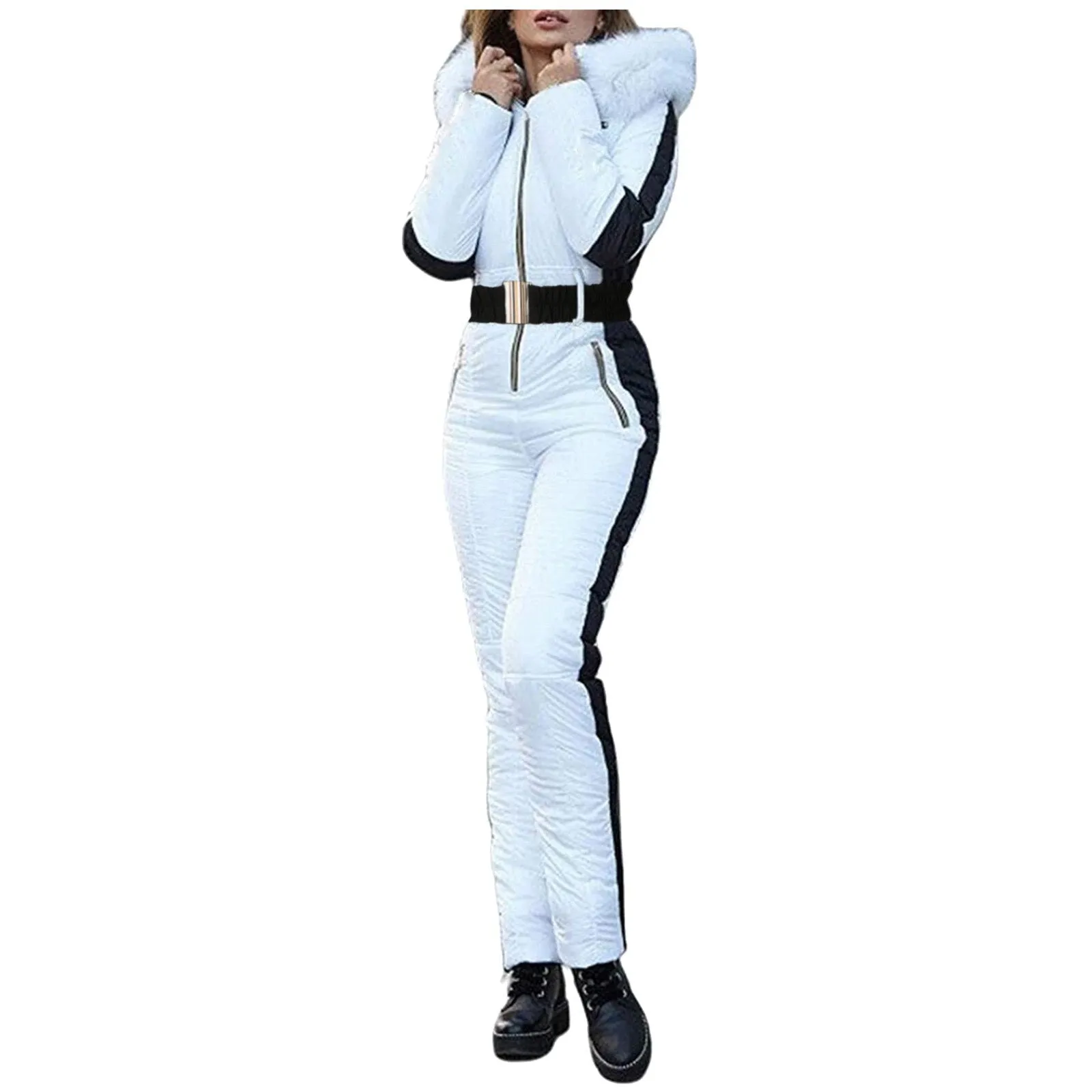 AshoreShop Snug as a Snow Bunny Zipup Ski JumpSuit with Fur Hood