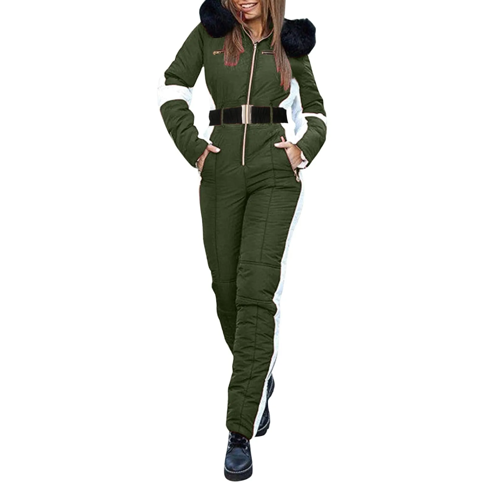 AshoreShop Snug as a Snow Bunny Zipup Ski JumpSuit with Fur Hood