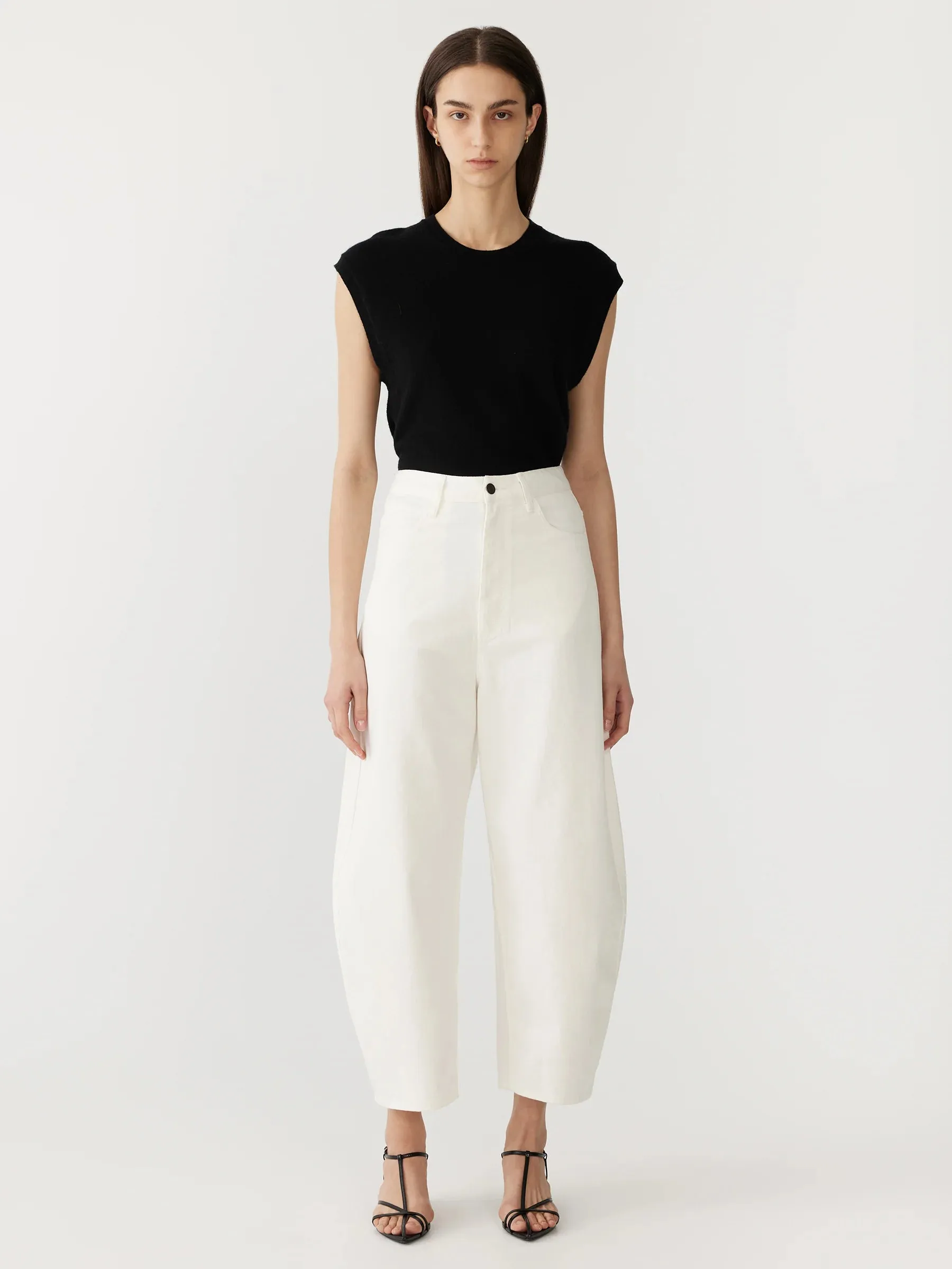 Bassike Cotton Twill Barrel Leg Pant in White