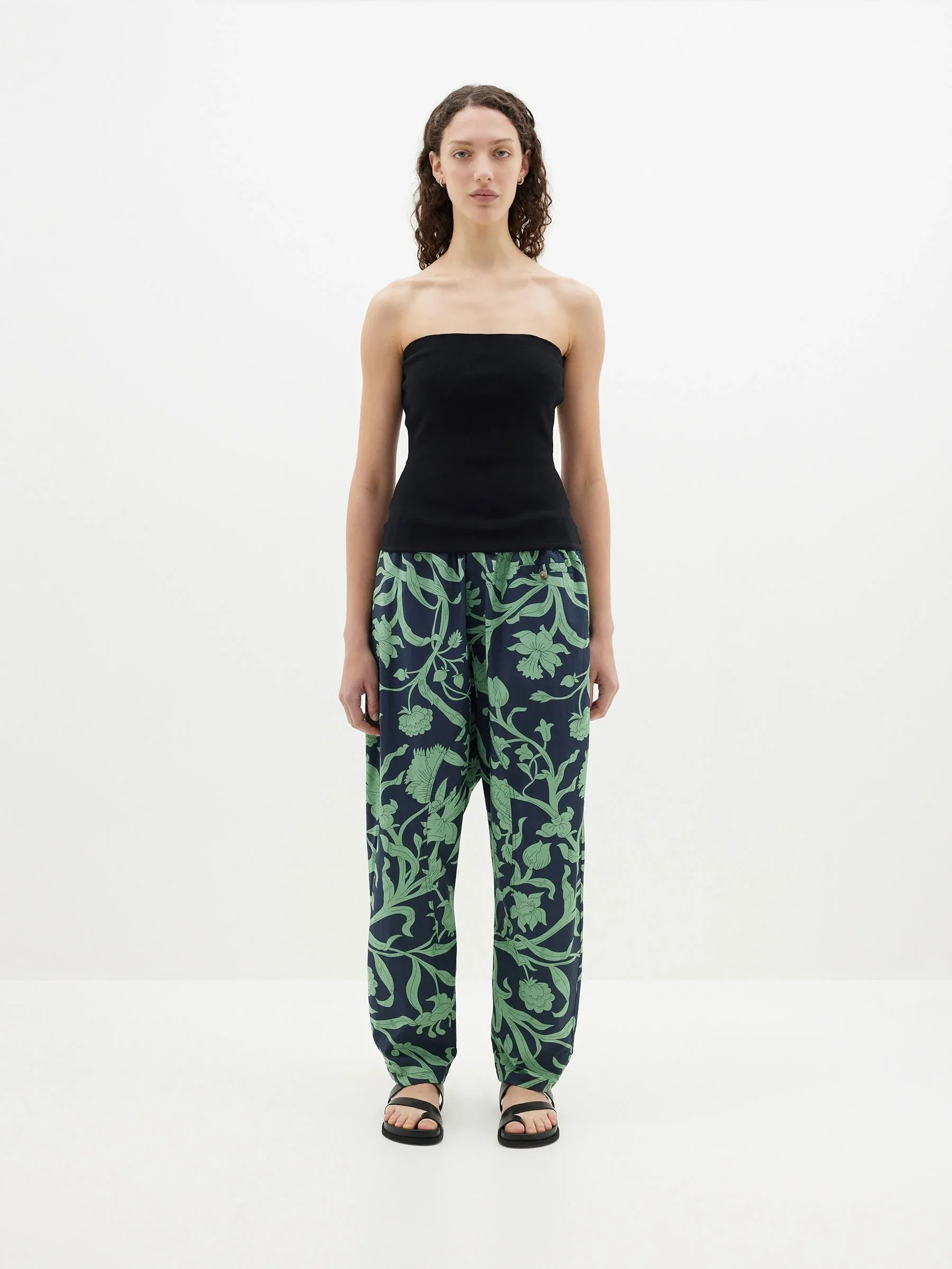 Bassike Printed Voluminous Pant - Ink/Aspen Green