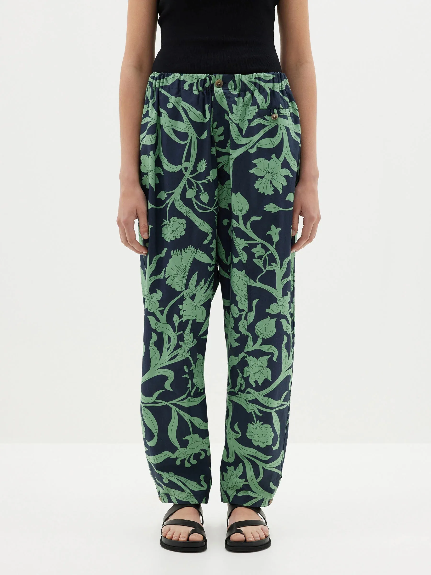 Bassike Printed Voluminous Pant - Ink/Aspen Green