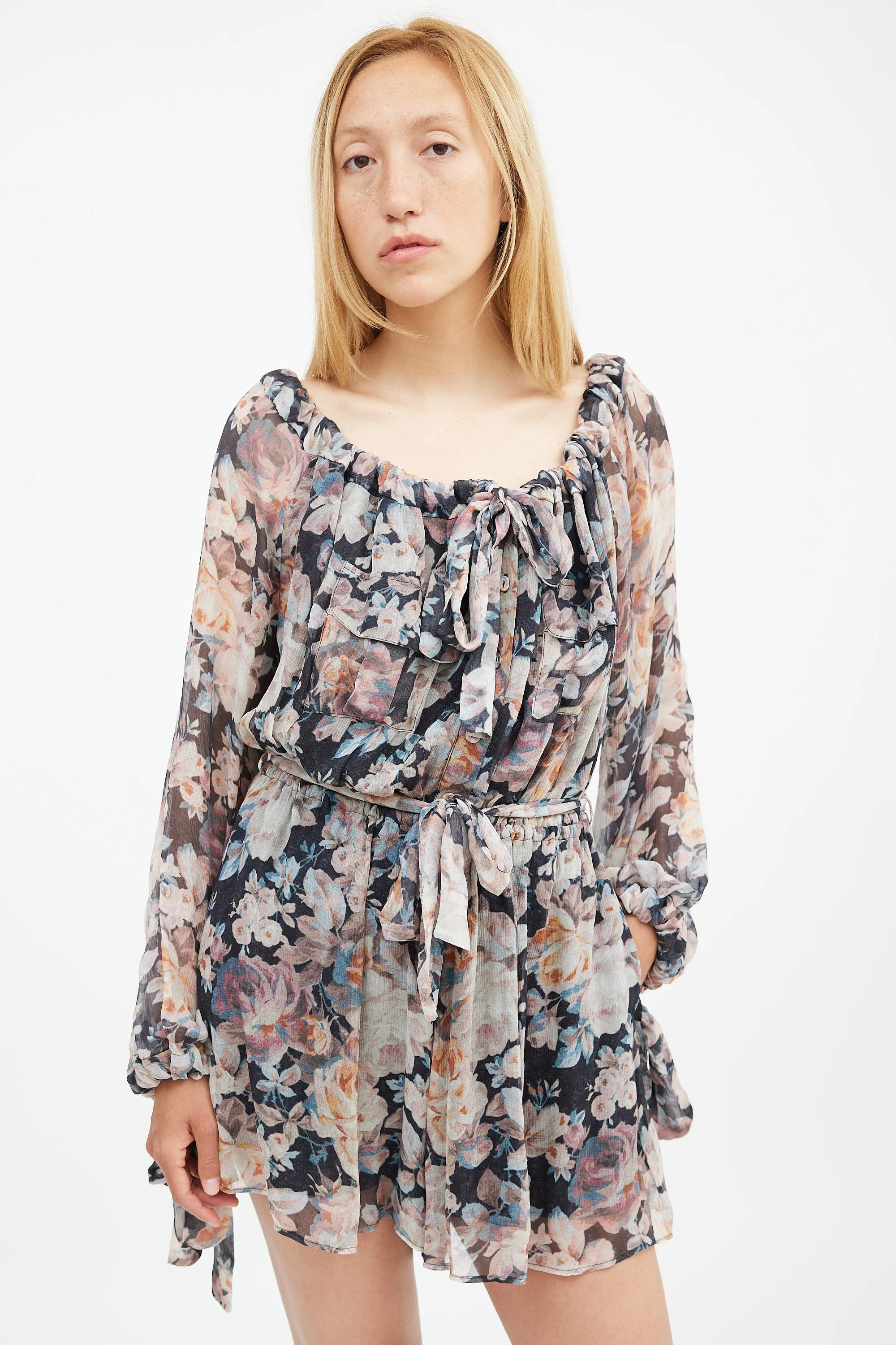 Black & Multi Silk Floral Tempest Romper