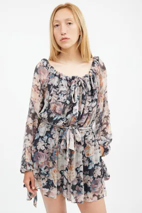 Black & Multi Silk Floral Tempest Romper