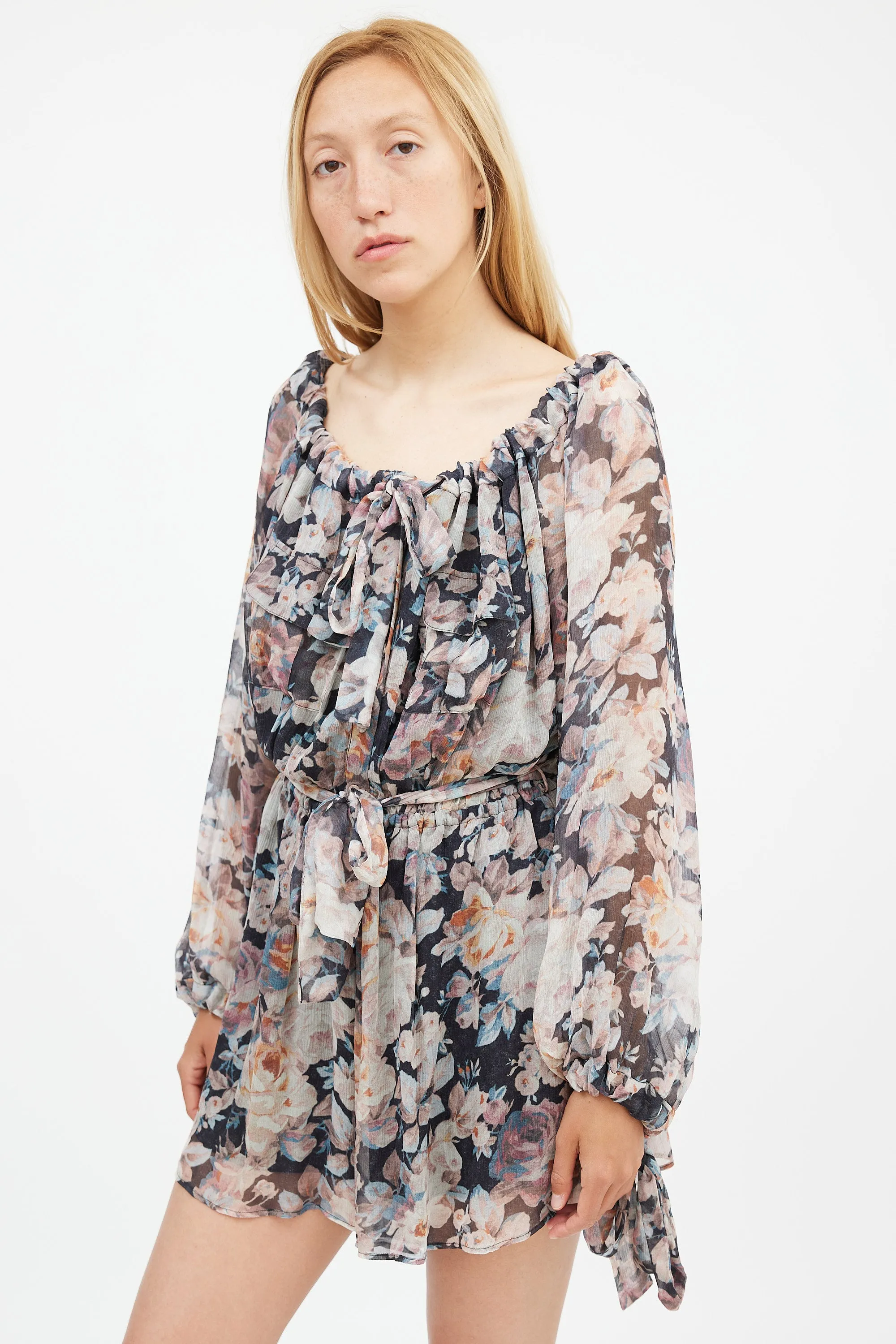 Black & Multi Silk Floral Tempest Romper