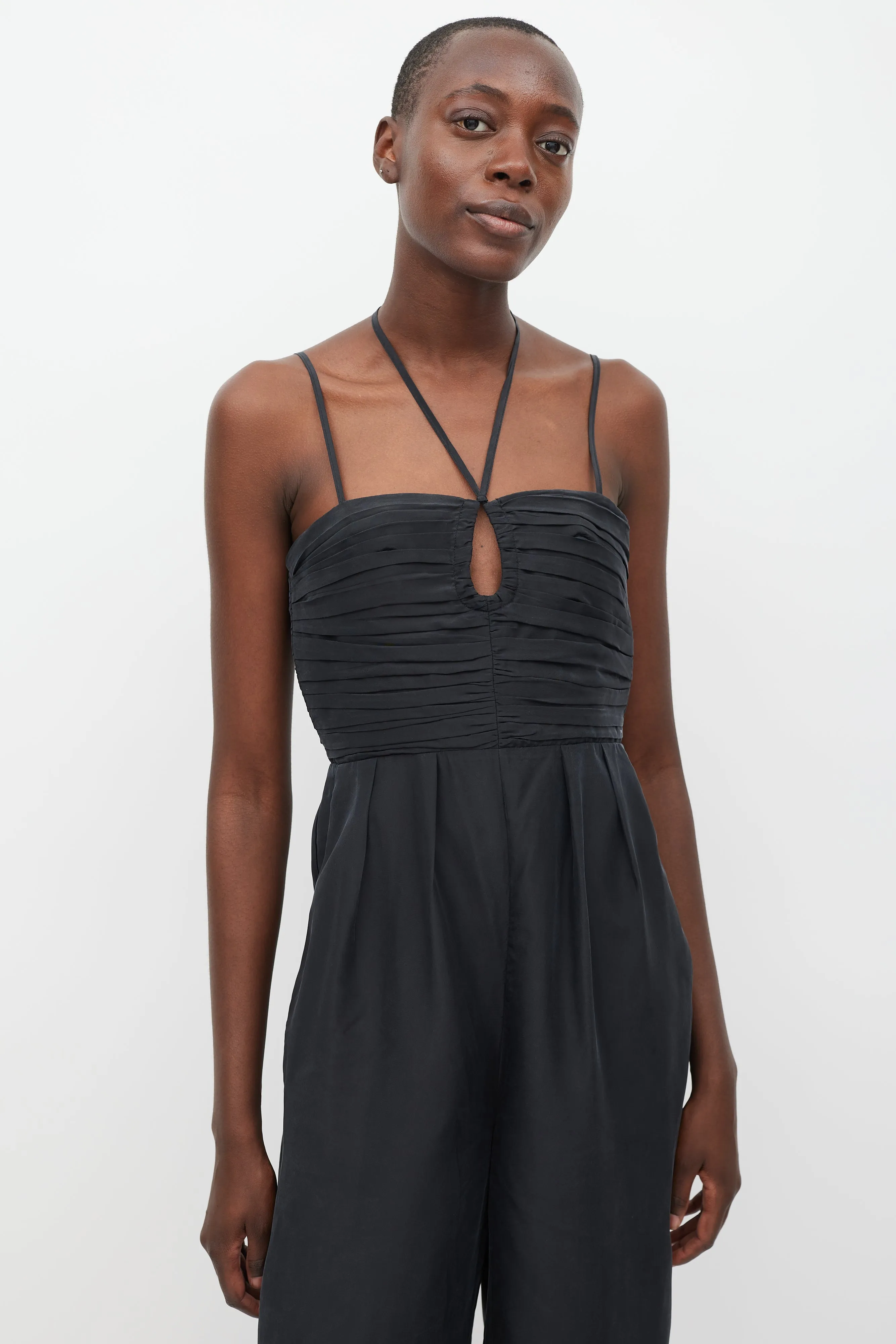 Black Silk Pleated Jumpsuit