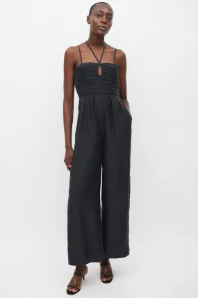 Black Silk Pleated Jumpsuit