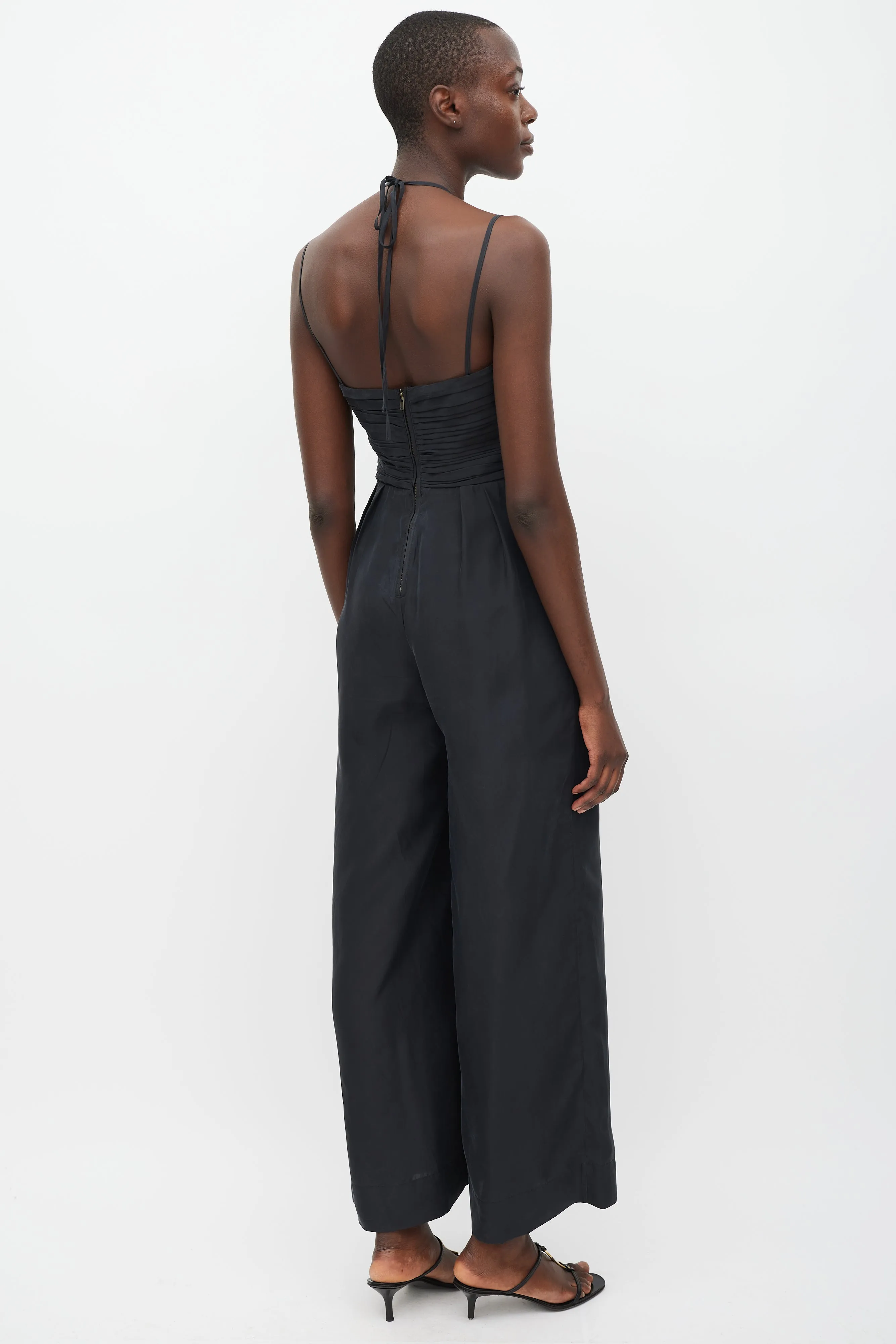 Black Silk Pleated Jumpsuit