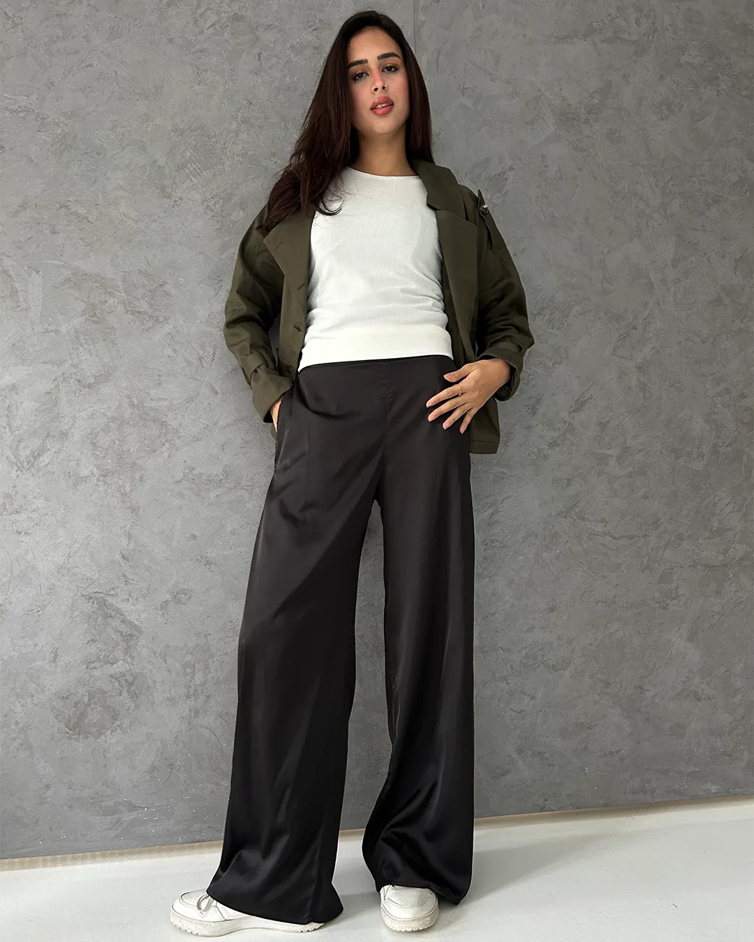 Black Silk Wide Pants
