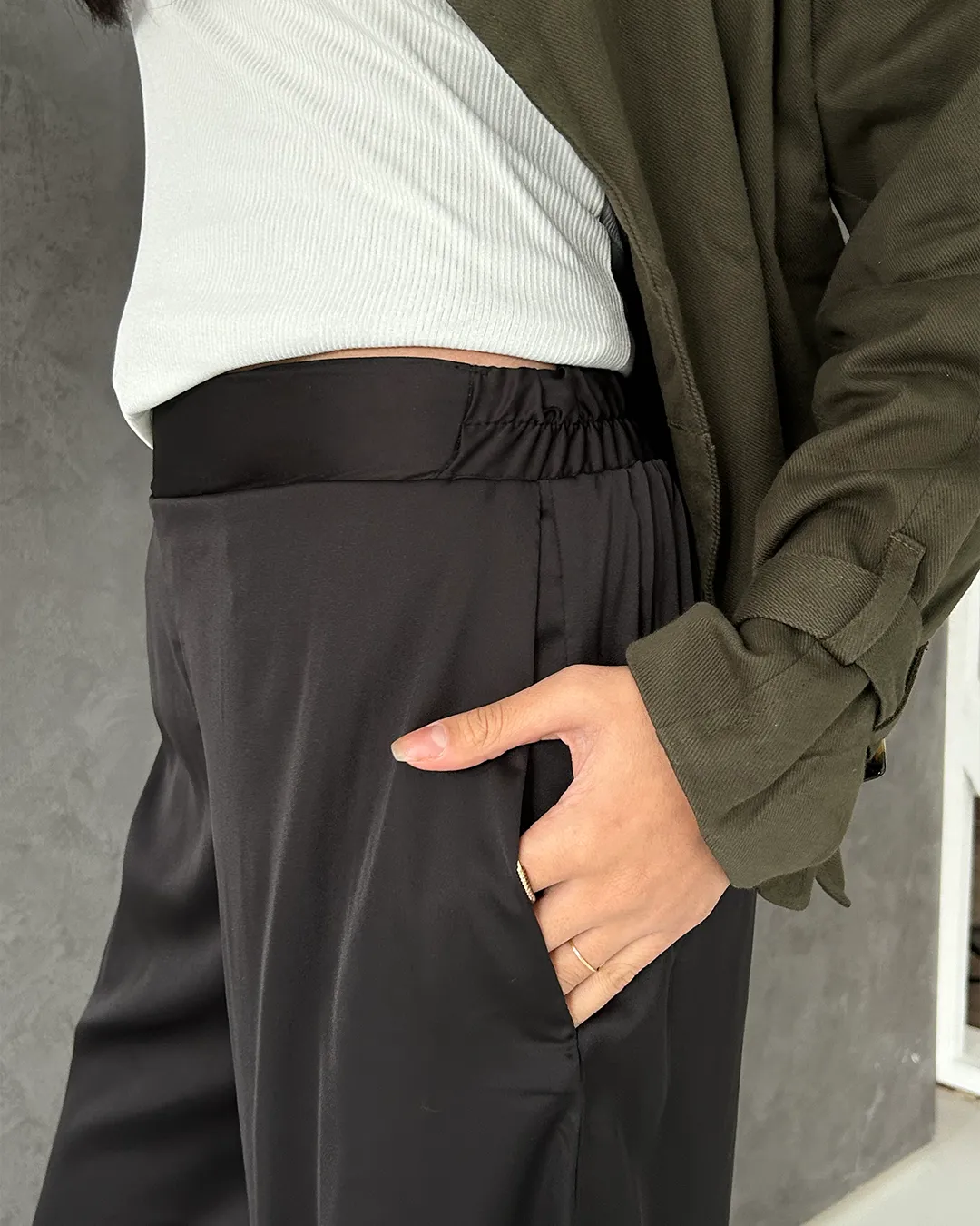 Black Silk Wide Pants