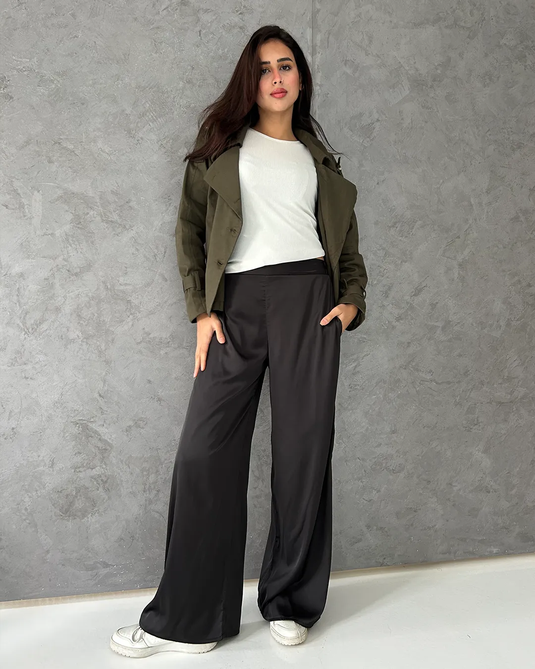 Black Silk Wide Pants