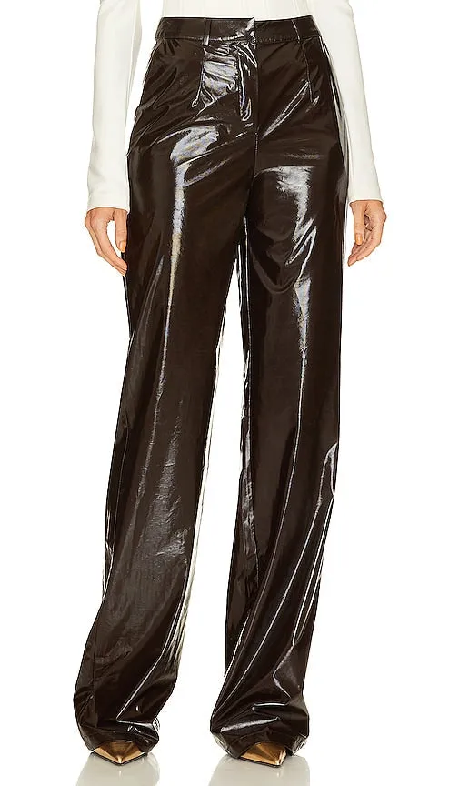 Ceren Ocak Straight Leg Shiny Pants in Brown