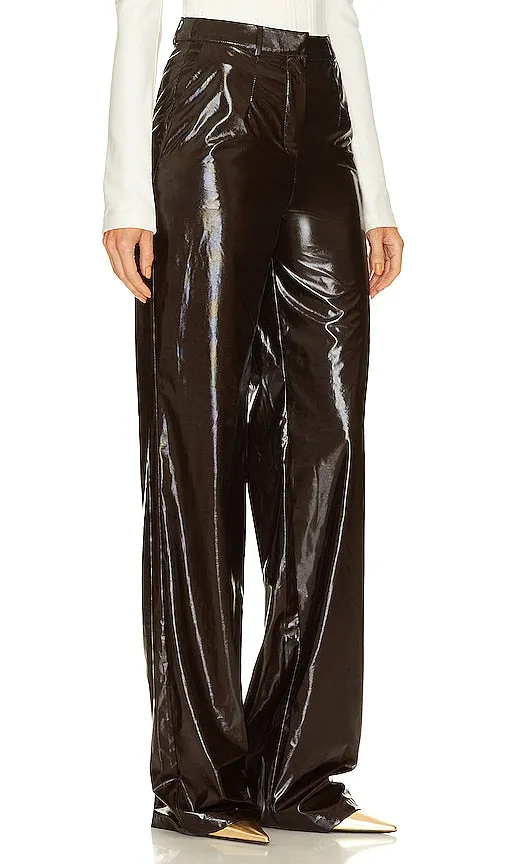 Ceren Ocak Straight Leg Shiny Pants in Brown