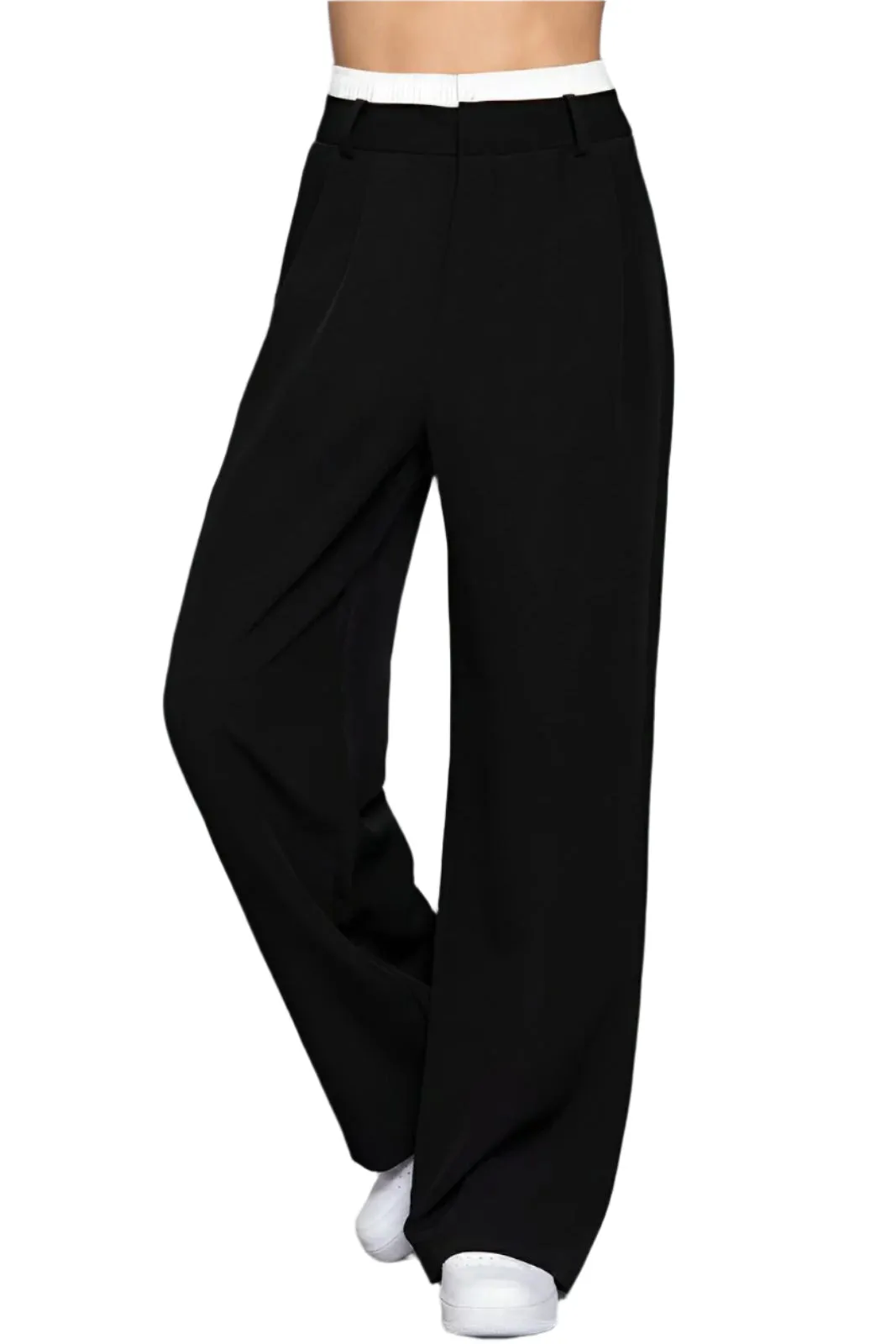 Contrast Waist Boxer Straight Long Pants