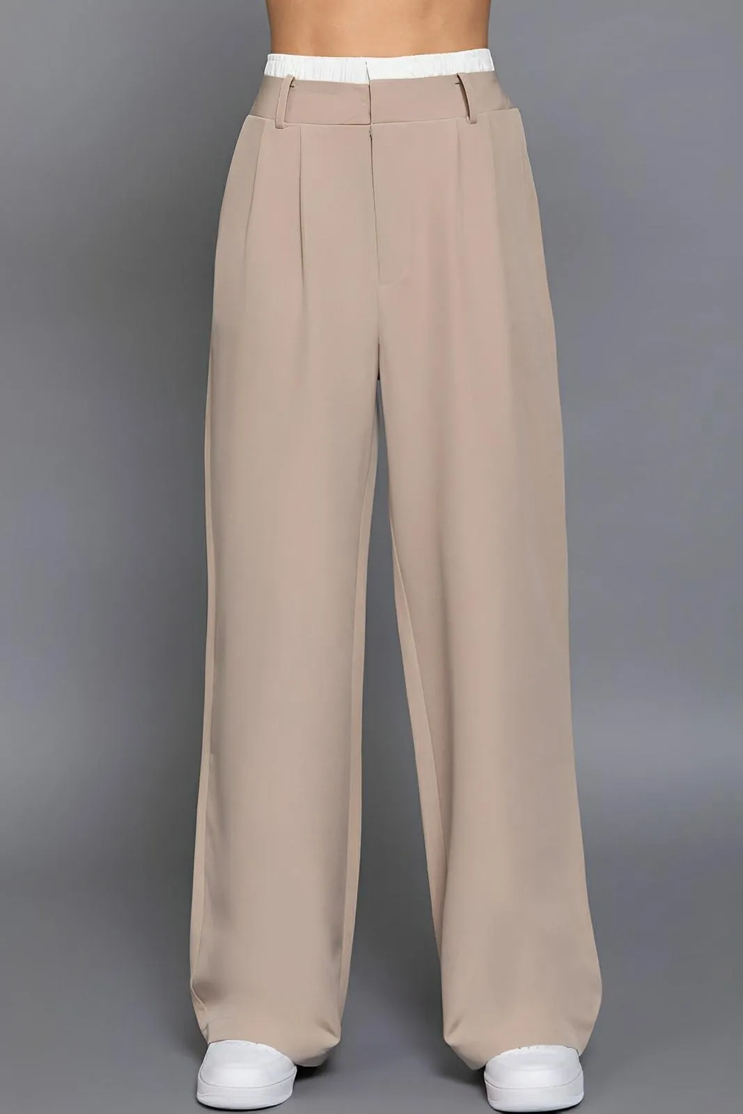 Contrast Waist Boxer Straight Long Pants