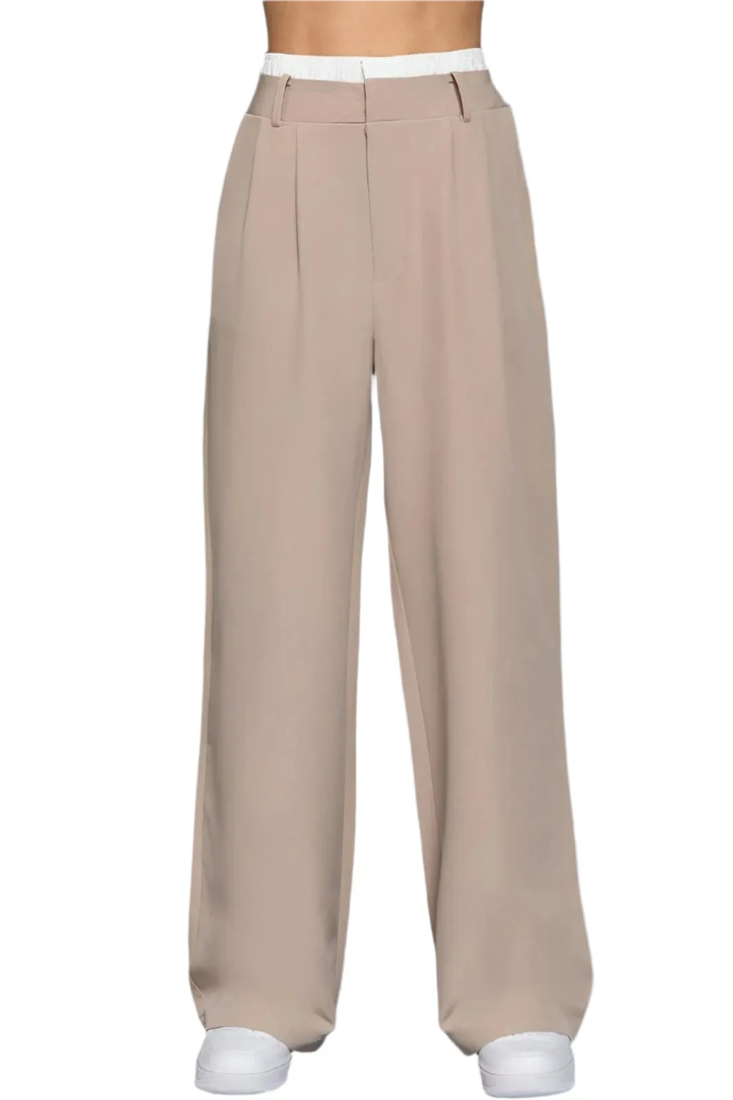 Contrast Waist Boxer Straight Long Pants