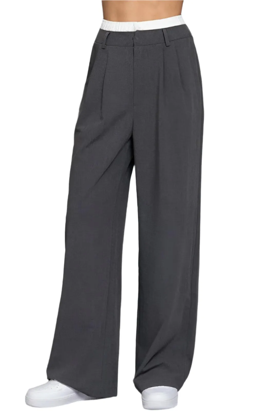 Contrast Waist Boxer Straight Long Pants
