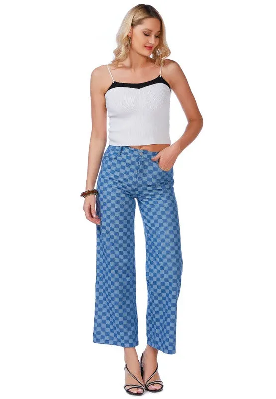 Denim Checkered Pants