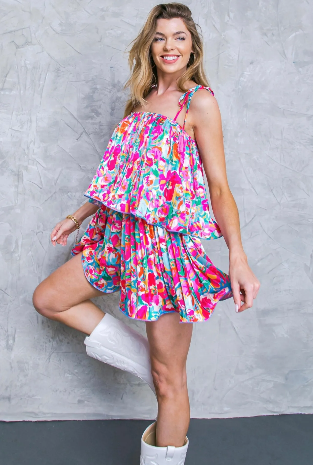 Floral Pleated Romper