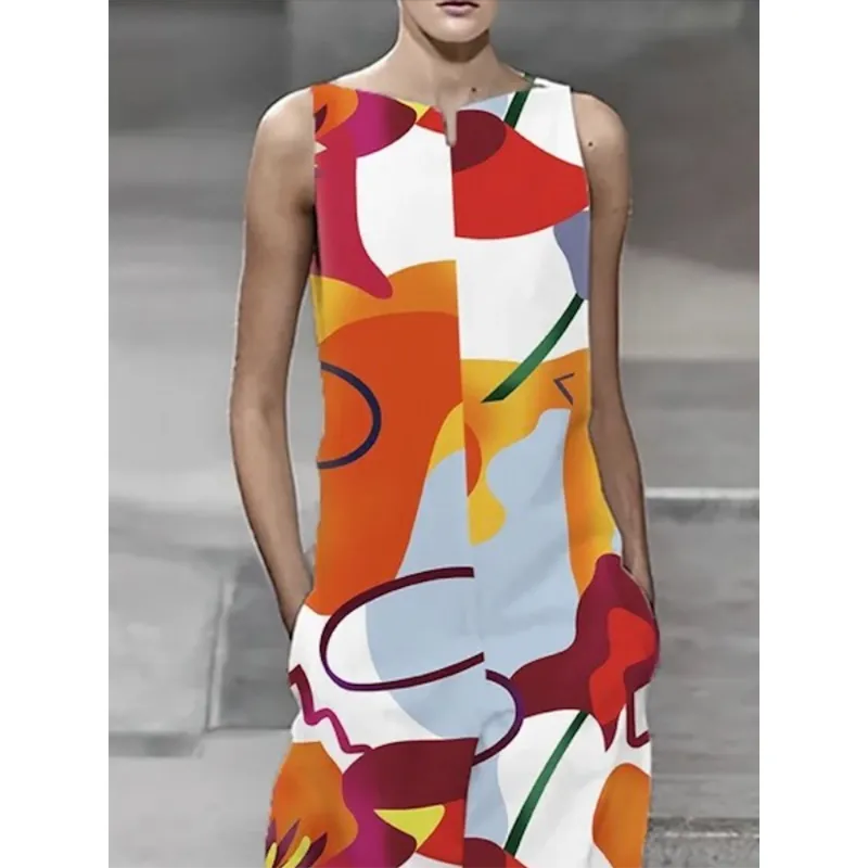 Freeacy 2023 New Contrast Color Printed Sleeveless Loose Wide Leg Jumpsuit For Women Summer Casual Going Out Jump Suits