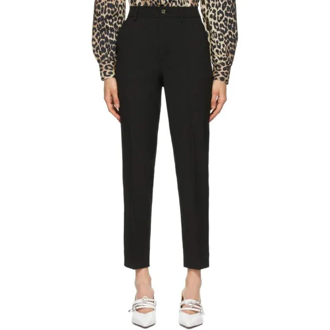 GANNI Black Heavy Crepe Straight Trousers