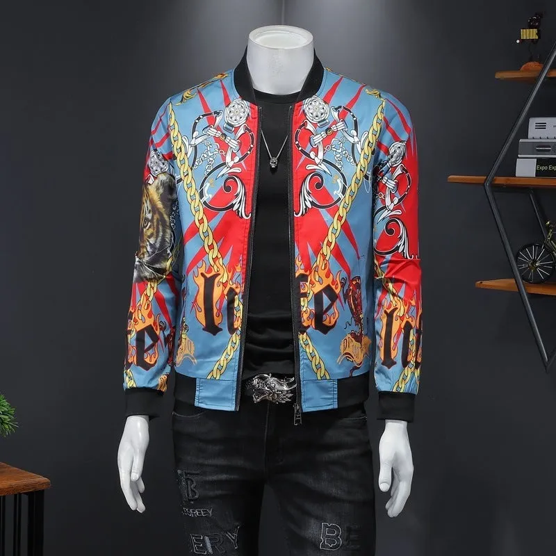 Luxury Gold Print Bomber Jacket Men Streetwear Social Men
