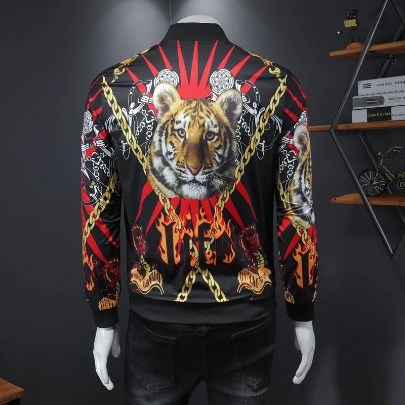 Luxury Gold Print Bomber Jacket Men Streetwear Social Men