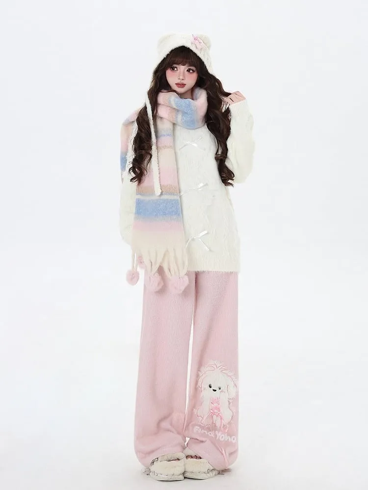 Pink Cute Puppy Straight-leg Cut Pants