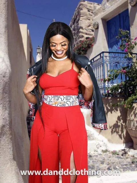 Red Jumpsuit With Front Slits
