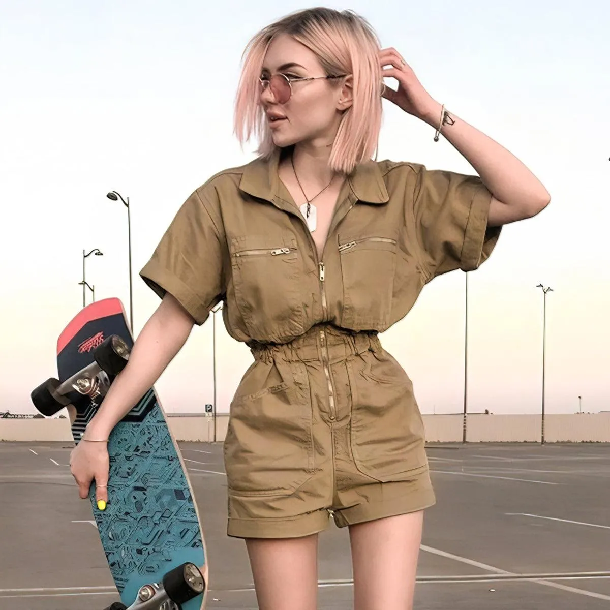 Retro Khaki Denim Cryptid Jumpsuit