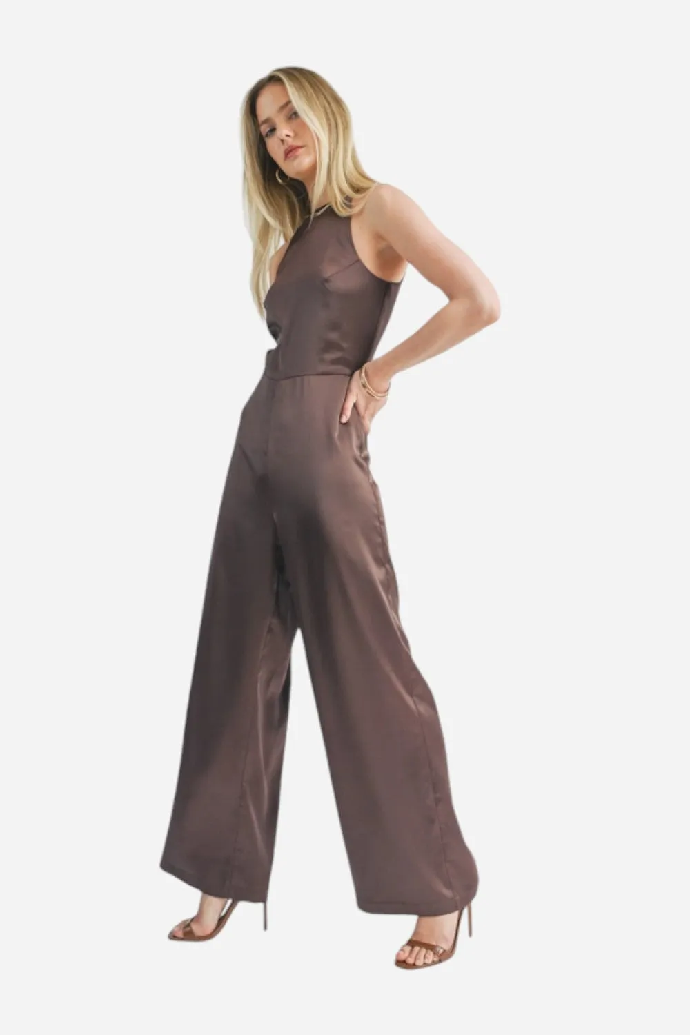 Sage the Label Flawless Halter Jumpsuit Chocolate