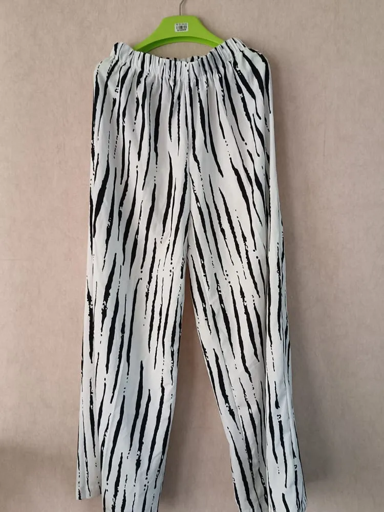 Spring and Summer Women's Printed Nine Quarter Sleeve Length Shirt Straight Leg Pants Set for Fashion XL B-35328