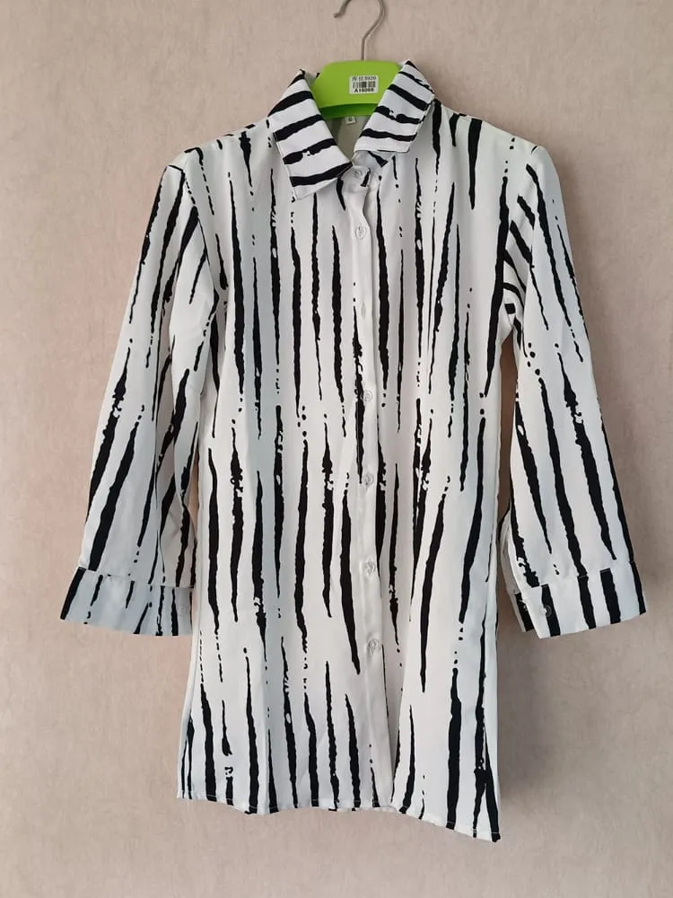 Spring and Summer Women's Printed Nine Quarter Sleeve Length Shirt Straight Leg Pants Set for Fashion XL B-35328