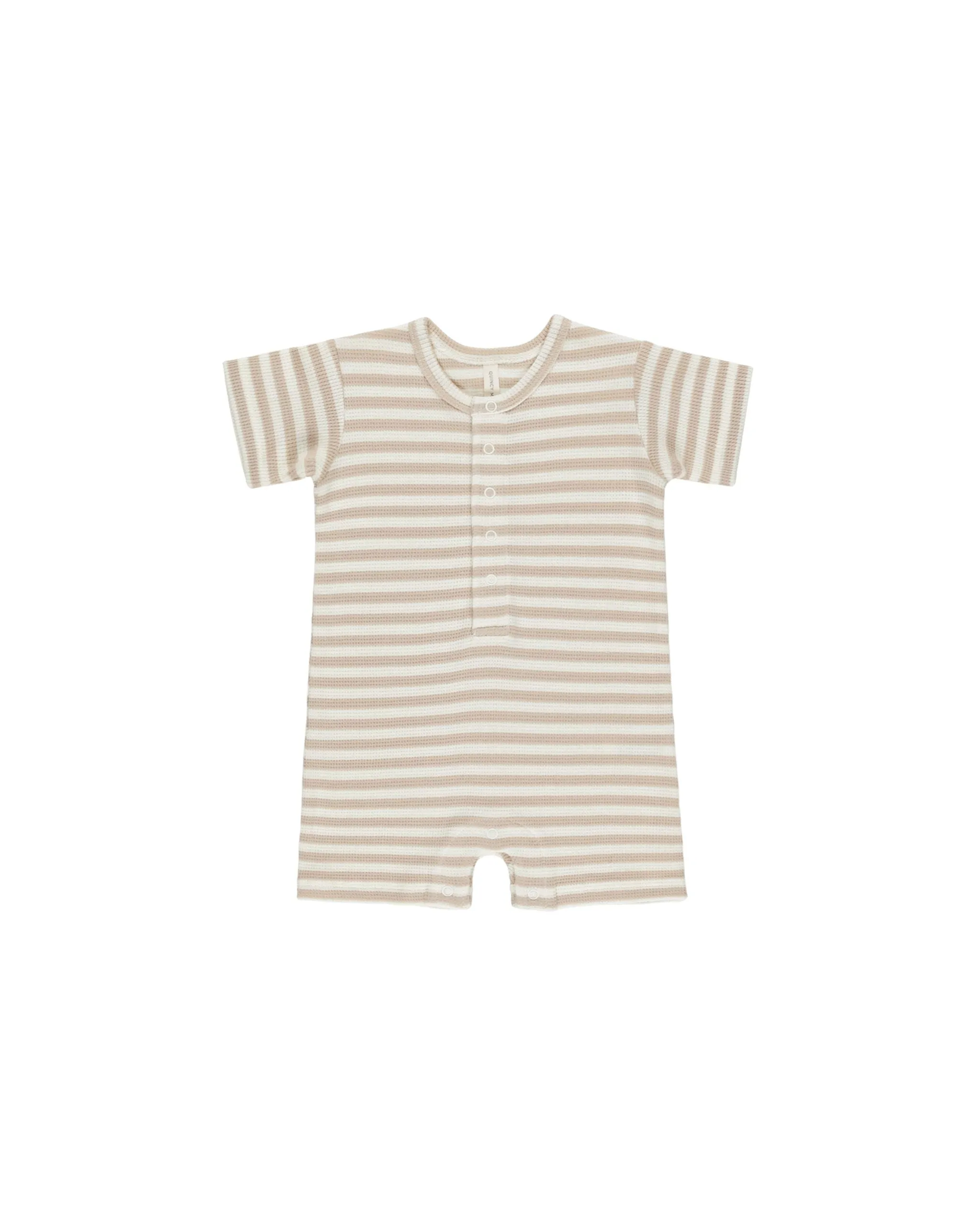 Waffle Snap Romper - Oat Stripe