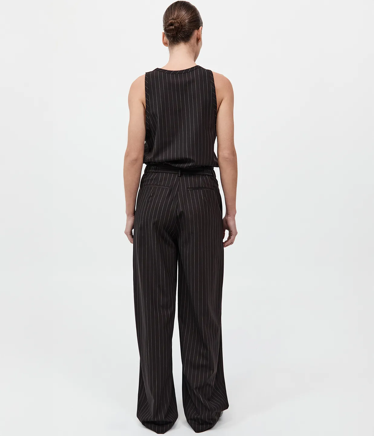 Wool Pinstripe Tapered Pants in Mahogany Stripe