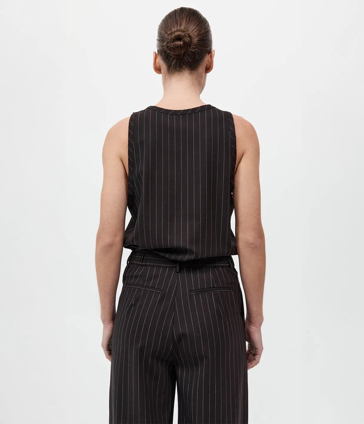 Wool Pinstripe Tapered Pants in Mahogany Stripe