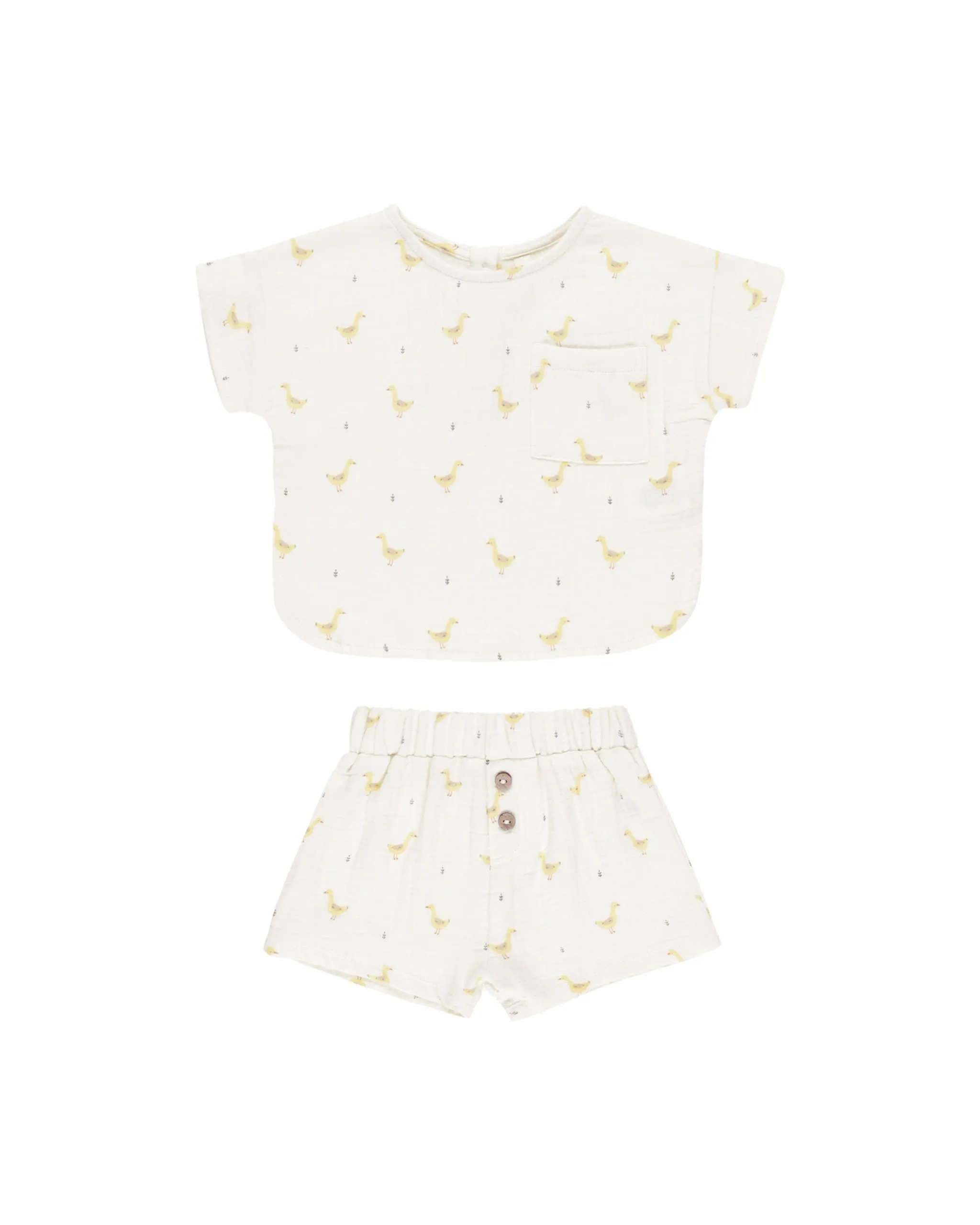 Woven Boxy Top   Short Set - Geese